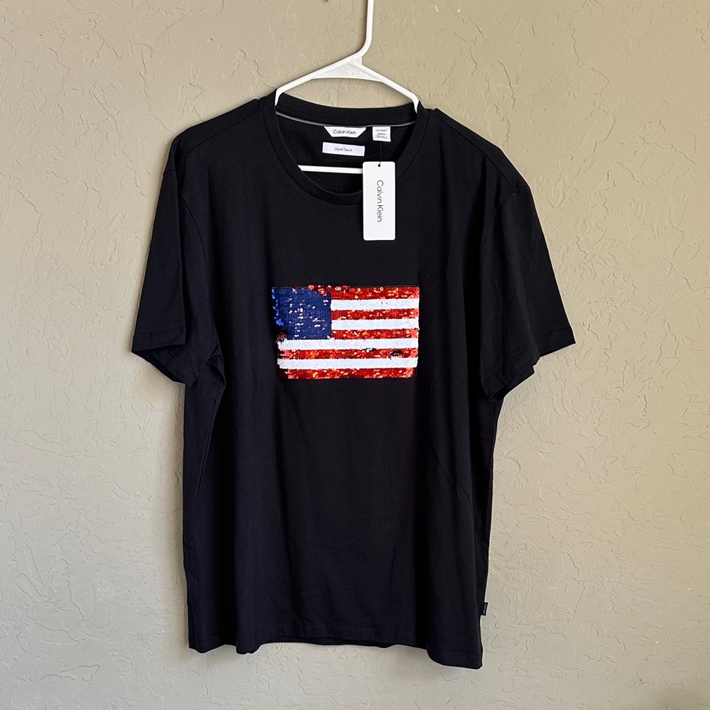 Calvin Klein American flag sequence black short sleeve tshirt size XL